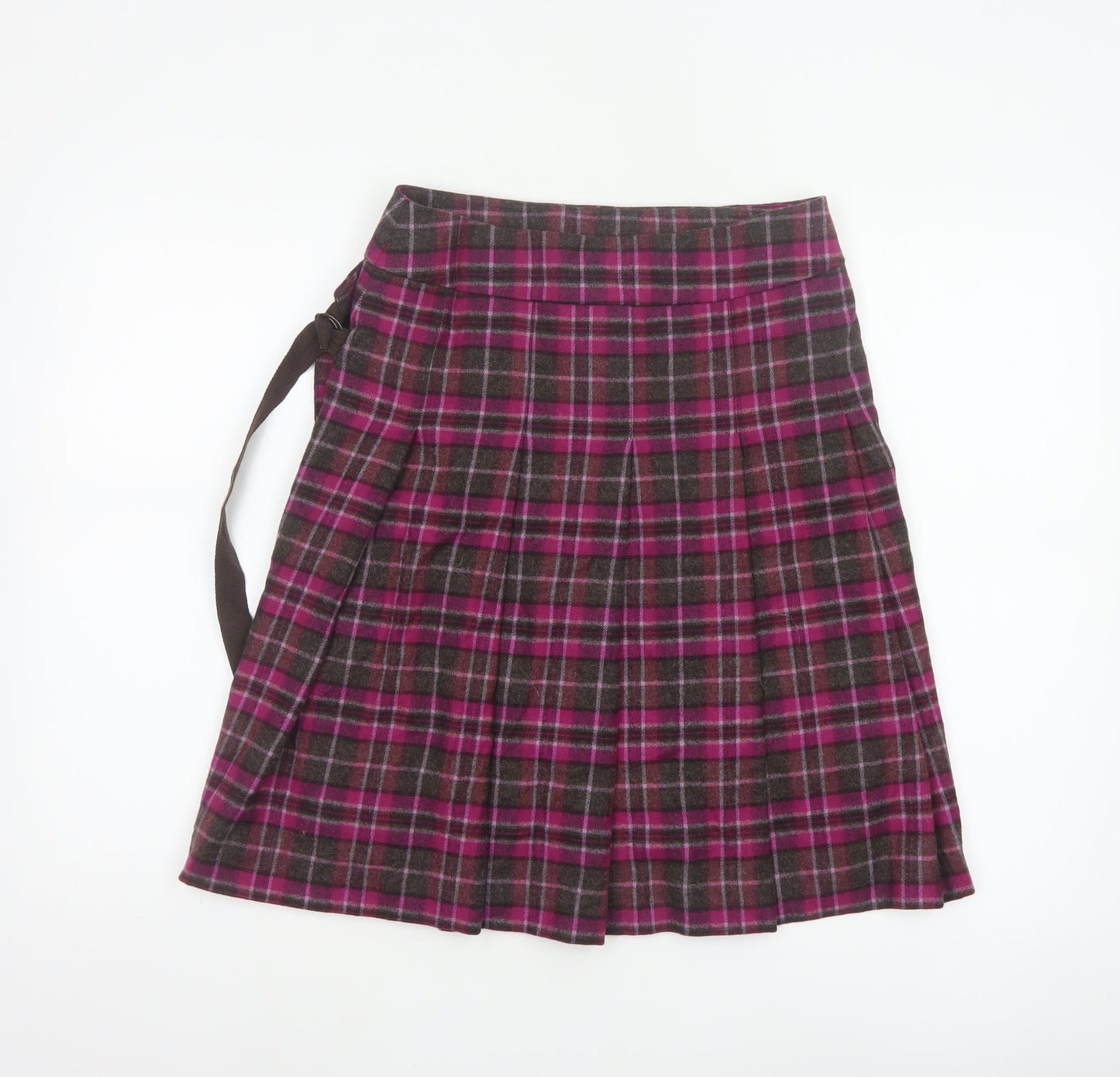 Whistles Women’s Purple Plaid Wool Wrap Knee Length Skirt UK 8