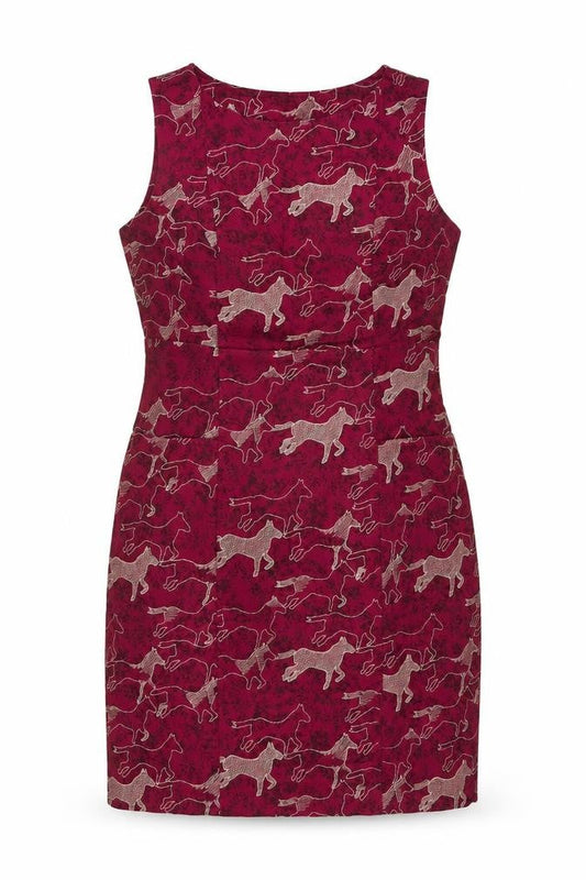 White Stuff Women Red Horse Print Cotton Sleeveless Sheath Dress UK 14