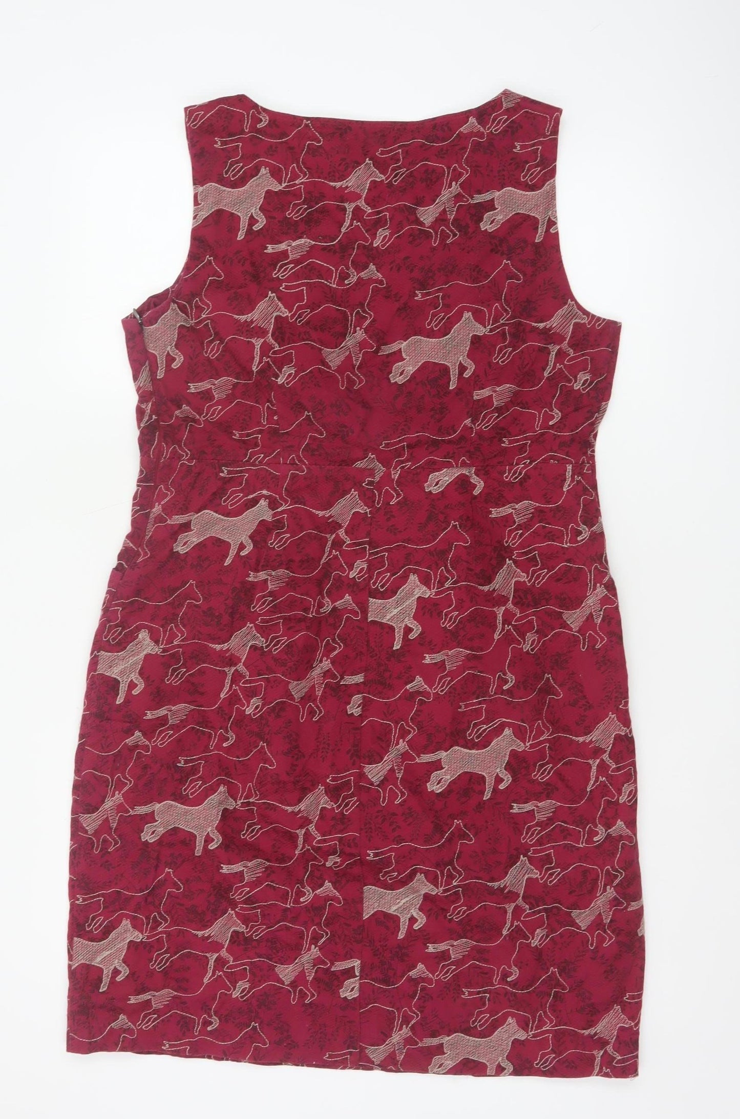 White Stuff Women Red Horse Print Cotton Sleeveless Sheath Dress UK 14