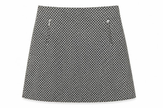 Wallis Women Black White Geometric A-Line Knee Length Skirt UK 12 Zip