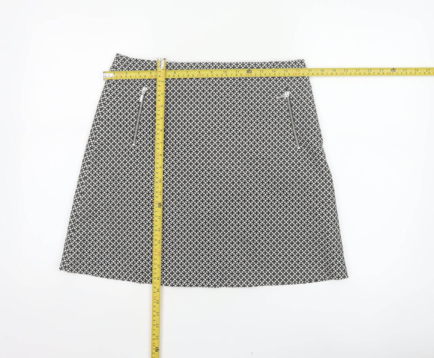 Wallis Women Black White Geometric A-Line Knee Length Skirt UK 12 Zip