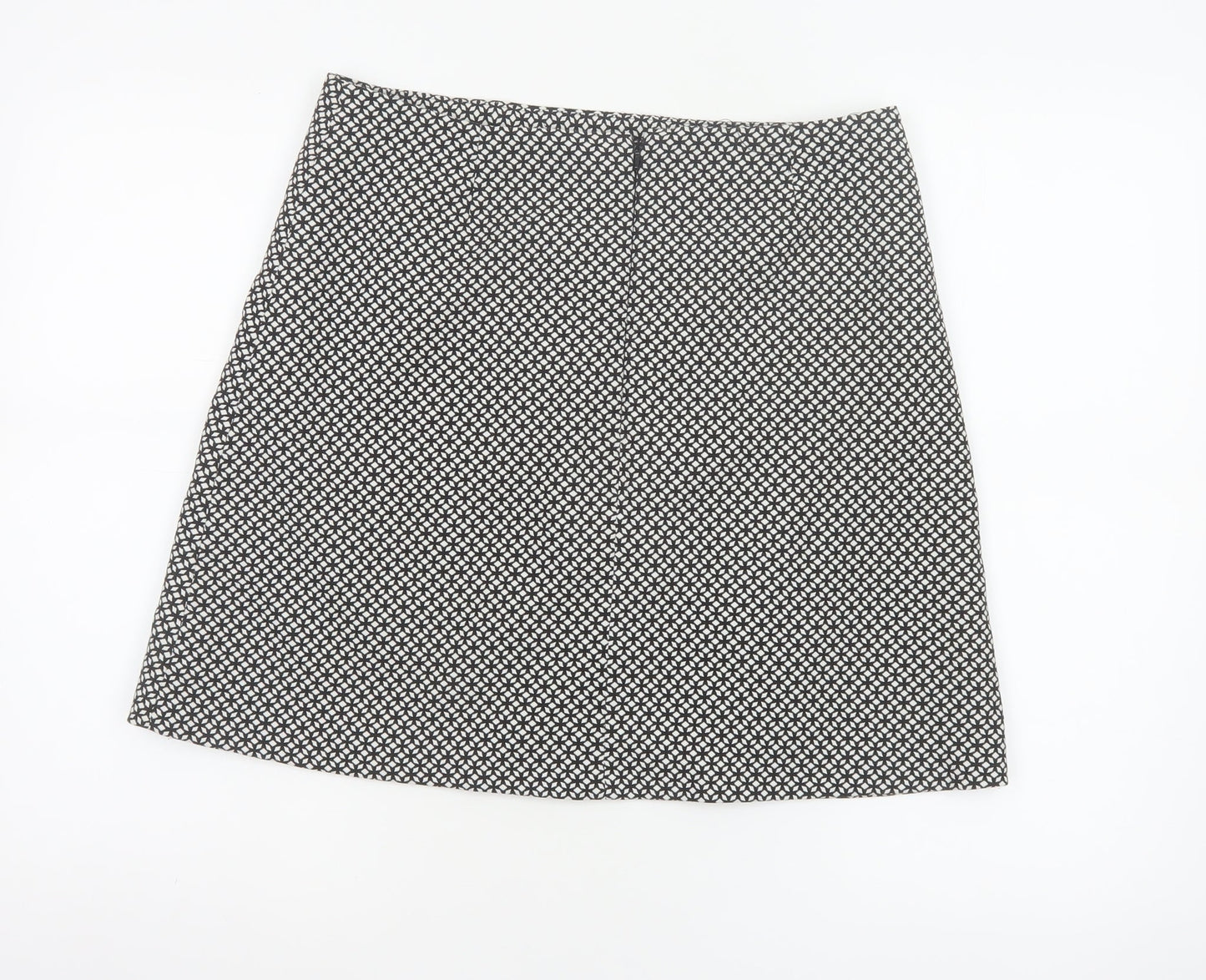 Wallis Women Black White Geometric A-Line Knee Length Skirt UK 12 Zip
