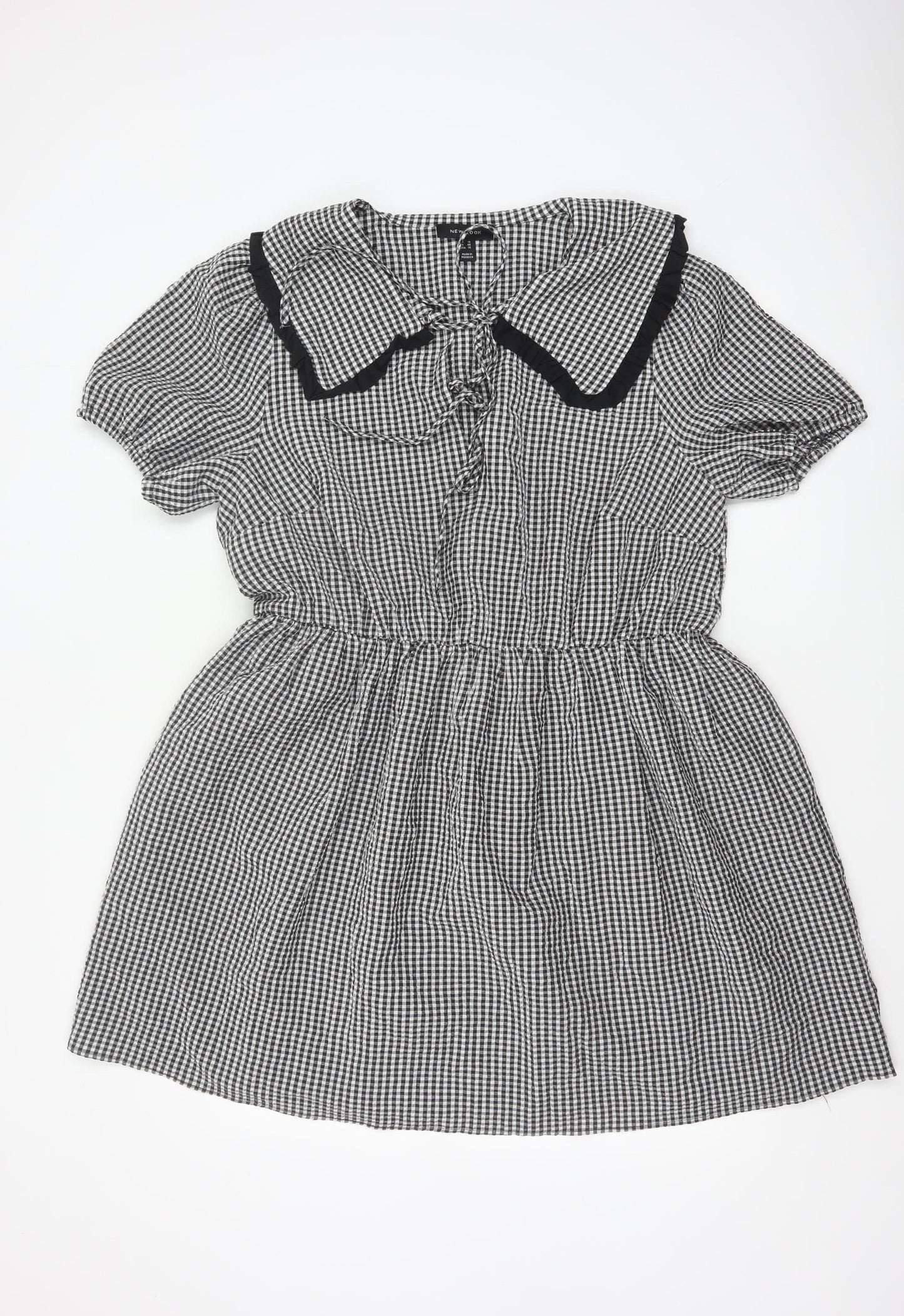 New Look Women’s Black White Gingham Fit & Flare Dress UK 18