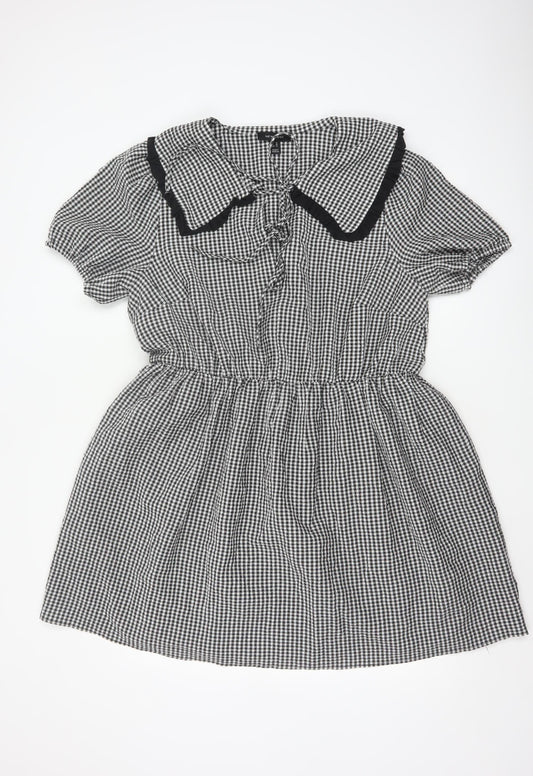 New Look Women’s Black White Gingham Fit & Flare Dress UK 18