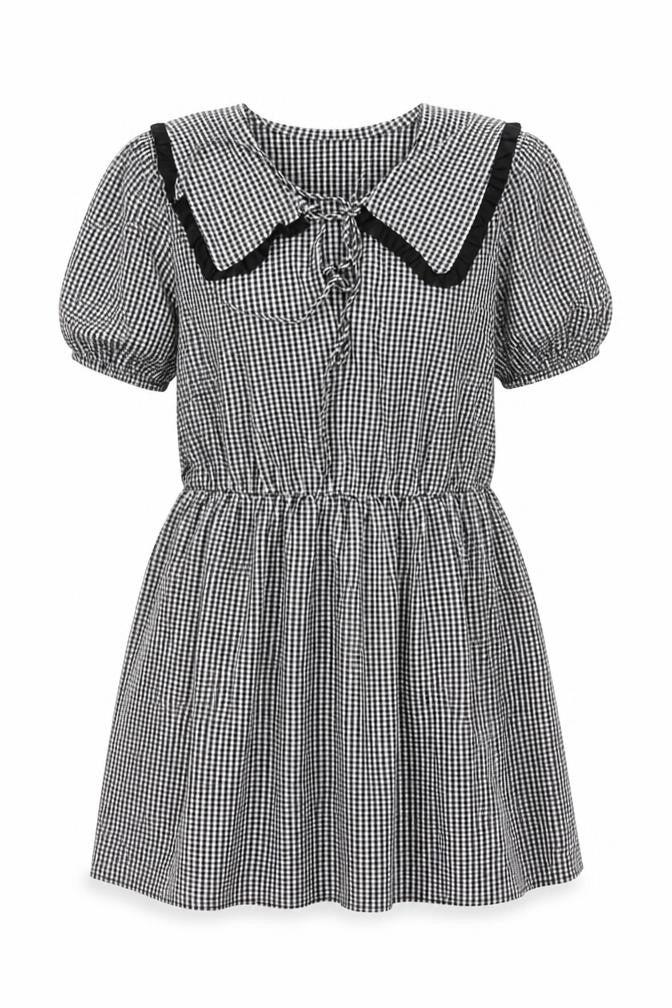 New Look Women’s Black White Gingham Fit & Flare Dress UK 18