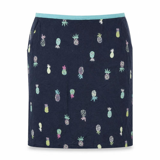 Laura Ashley Women Black Pineapple Print Linen Mini Straight Skirt UK 14