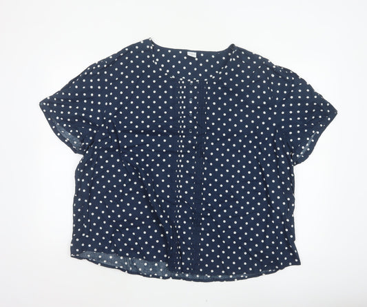 Cotton Traders Women’s Blue Polka Dot Cotton Short Sleeve Blouse UK 26