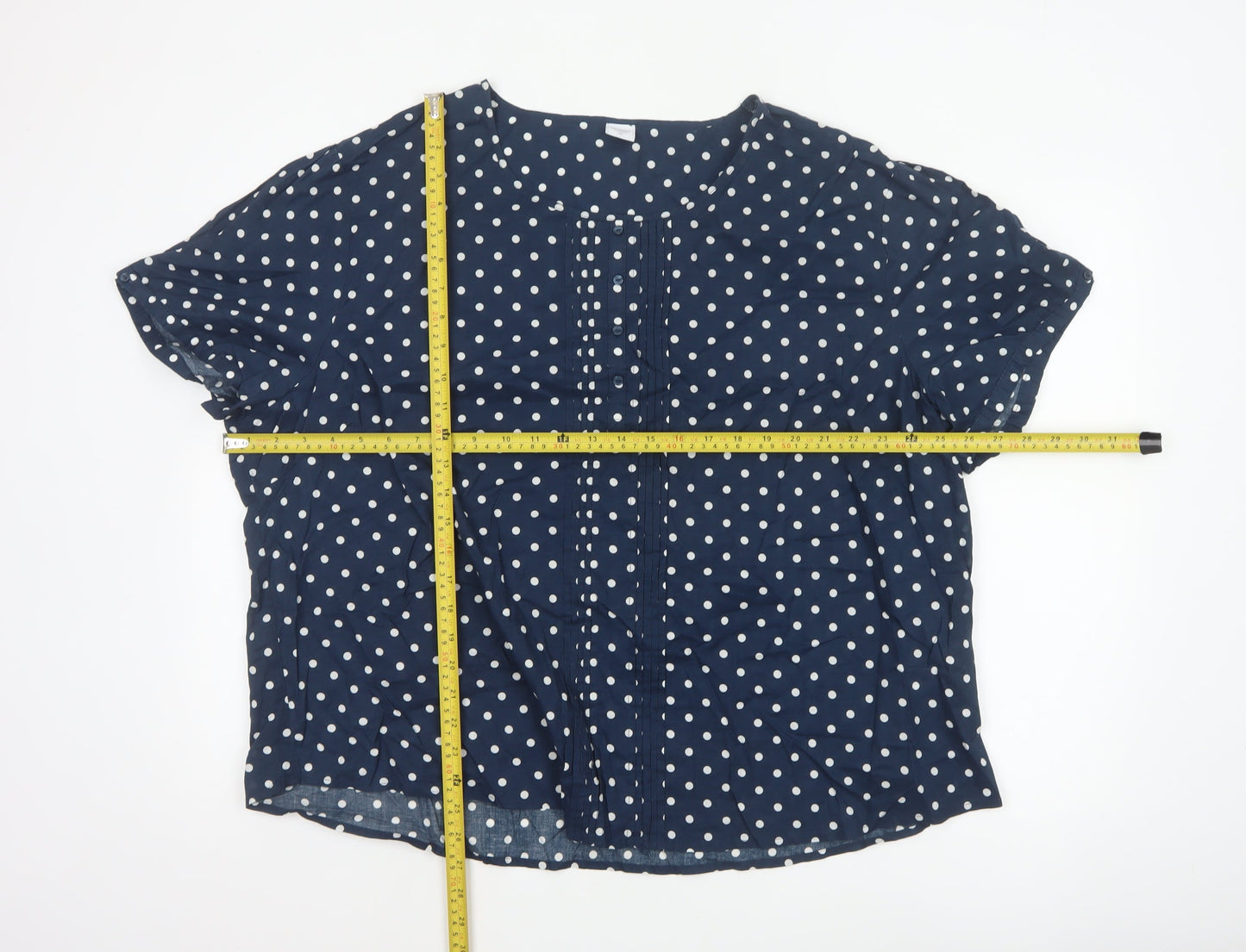 Cotton Traders Women’s Blue Polka Dot Cotton Short Sleeve Blouse UK 26