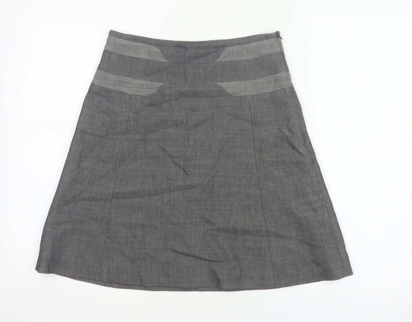 Karen Millen Women Grey Pinstripe A-Line Knee Skirt UK 10 Wool
