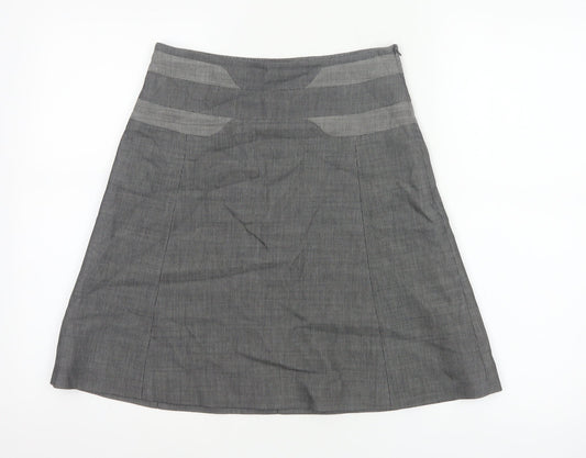 Karen Millen Women Grey Pinstripe A-Line Knee Skirt UK 10 Wool