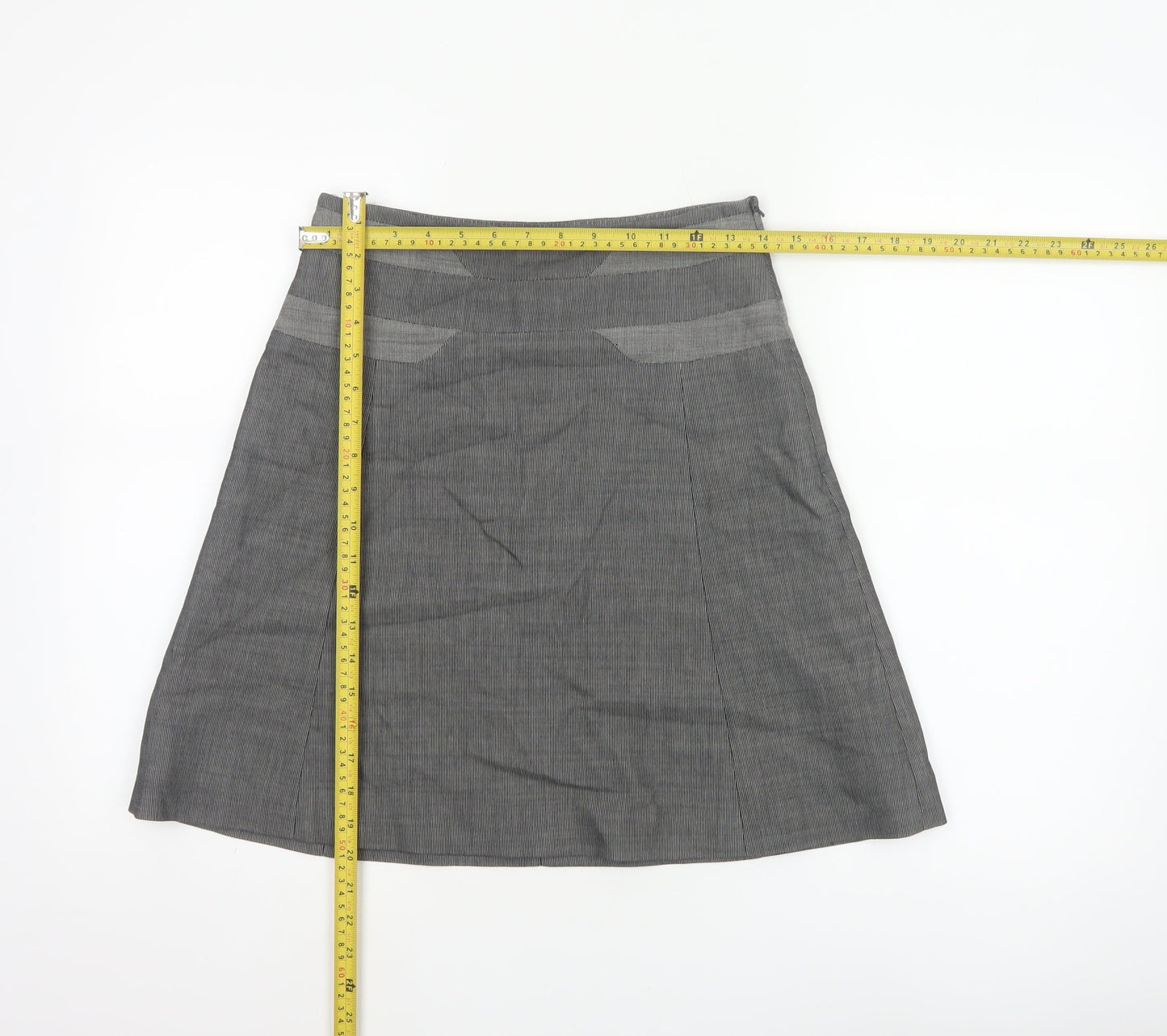 Karen Millen Women Grey Pinstripe A-Line Knee Skirt UK 10 Wool