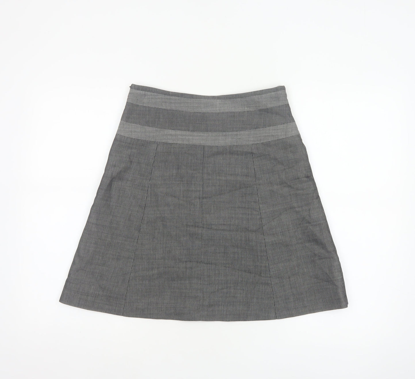 Karen Millen Women Grey Pinstripe A-Line Knee Skirt UK 10 Wool
