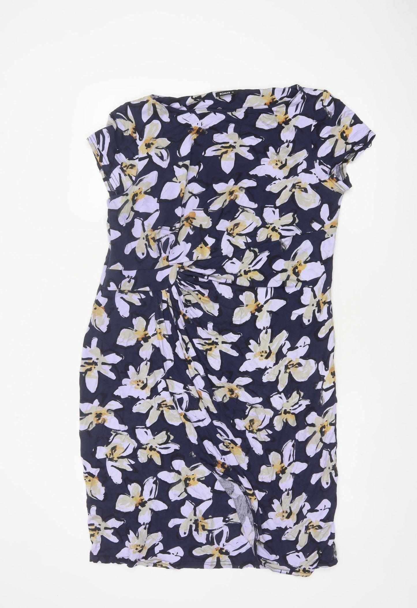 Roman Women’s Blue Floral Ruched Bodycon Knee Length Dress Size 18
