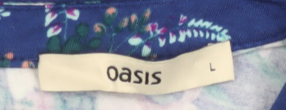 Oasis Women Blue Floral UK 14 Fit & Flare Knee Dress Belted