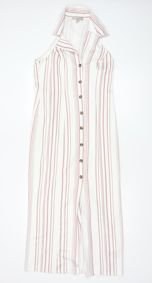ASOS Women White Pink Striped UK 12 Maxi Sleeveless Shirt Dress