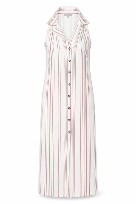 ASOS Women White Pink Striped UK 12 Maxi Sleeveless Shirt Dress
