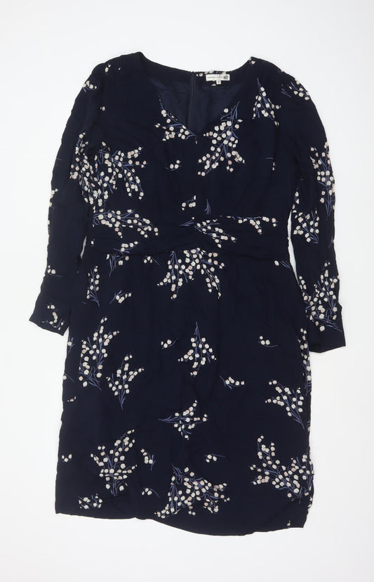 InWear Women Blue Floral Blouson Knee Length Dress UK 16 Long Sleeve