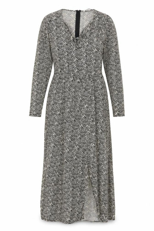 Zara Women Black White UK 12 Maxi Geometric V-Neck Long Sleeve Dress