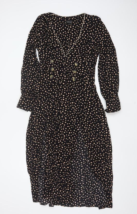 Topshop Women Black Animal Print Long Fit & Flare Dress UK 10