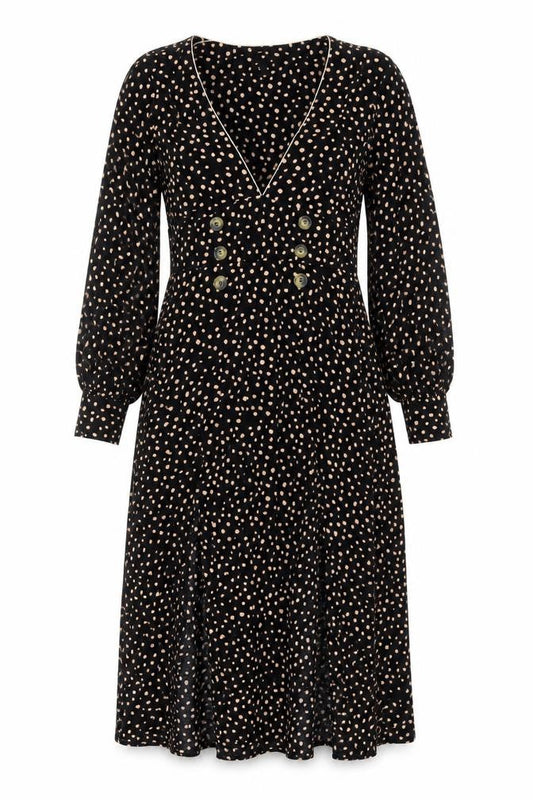 Topshop Women Black Animal Print Long Fit & Flare Dress UK 10