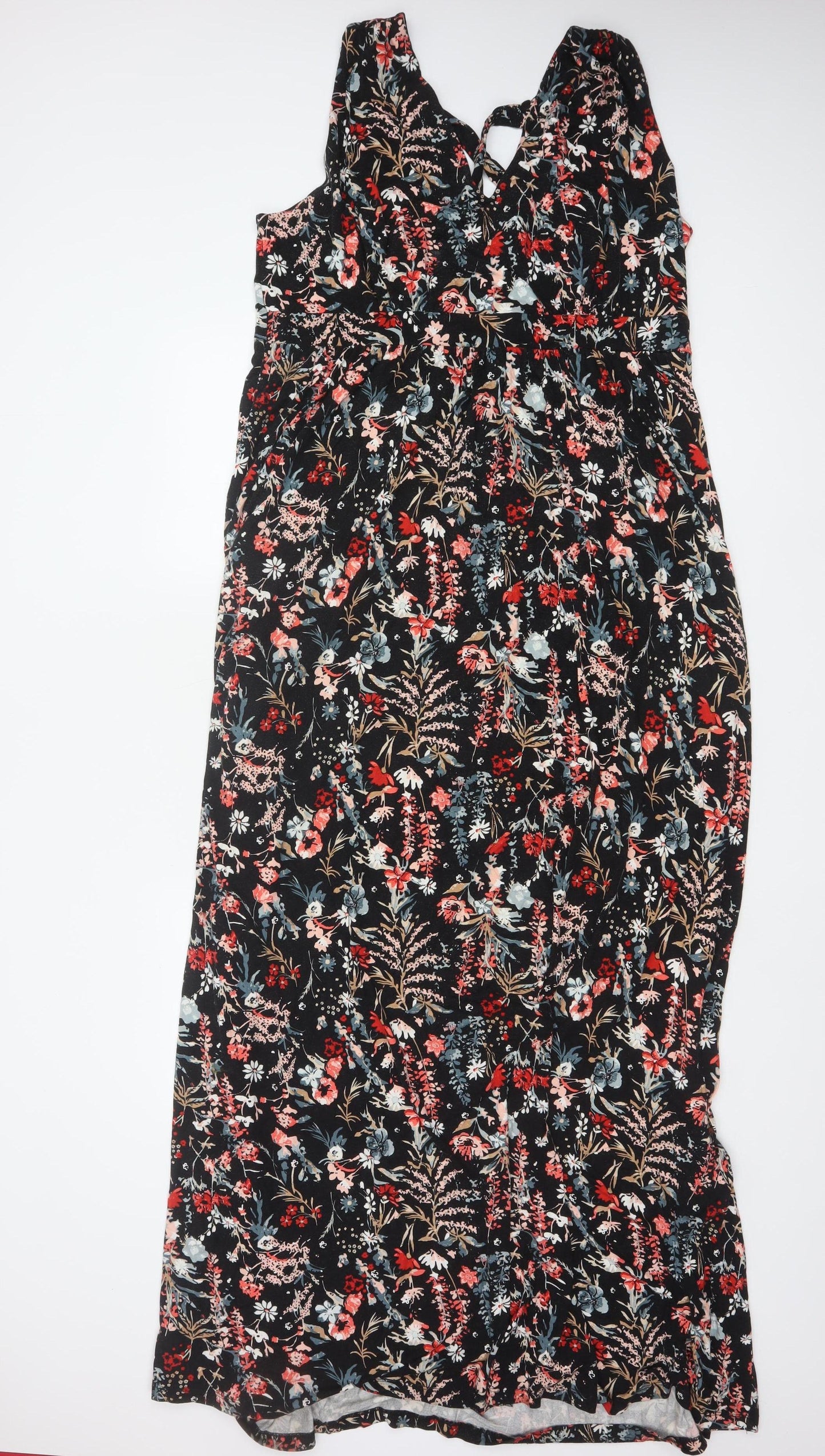 Long Tall Sally Women Black Floral UK 20 Tall Maxi Sleeveless Dress