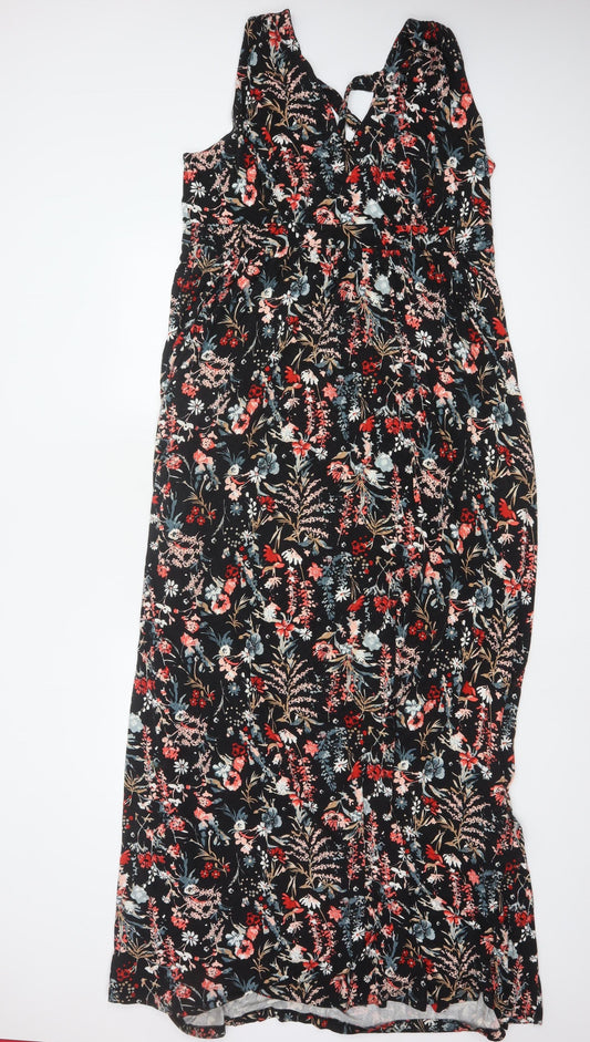 Long Tall Sally Women Black Floral UK 20 Tall Maxi Sleeveless Dress