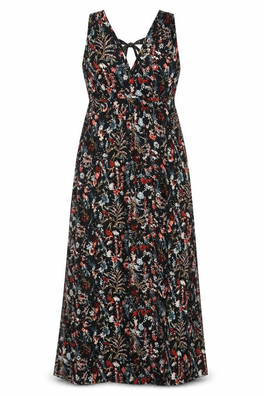 Long Tall Sally Women Black Floral UK 20 Tall Maxi Sleeveless Dress