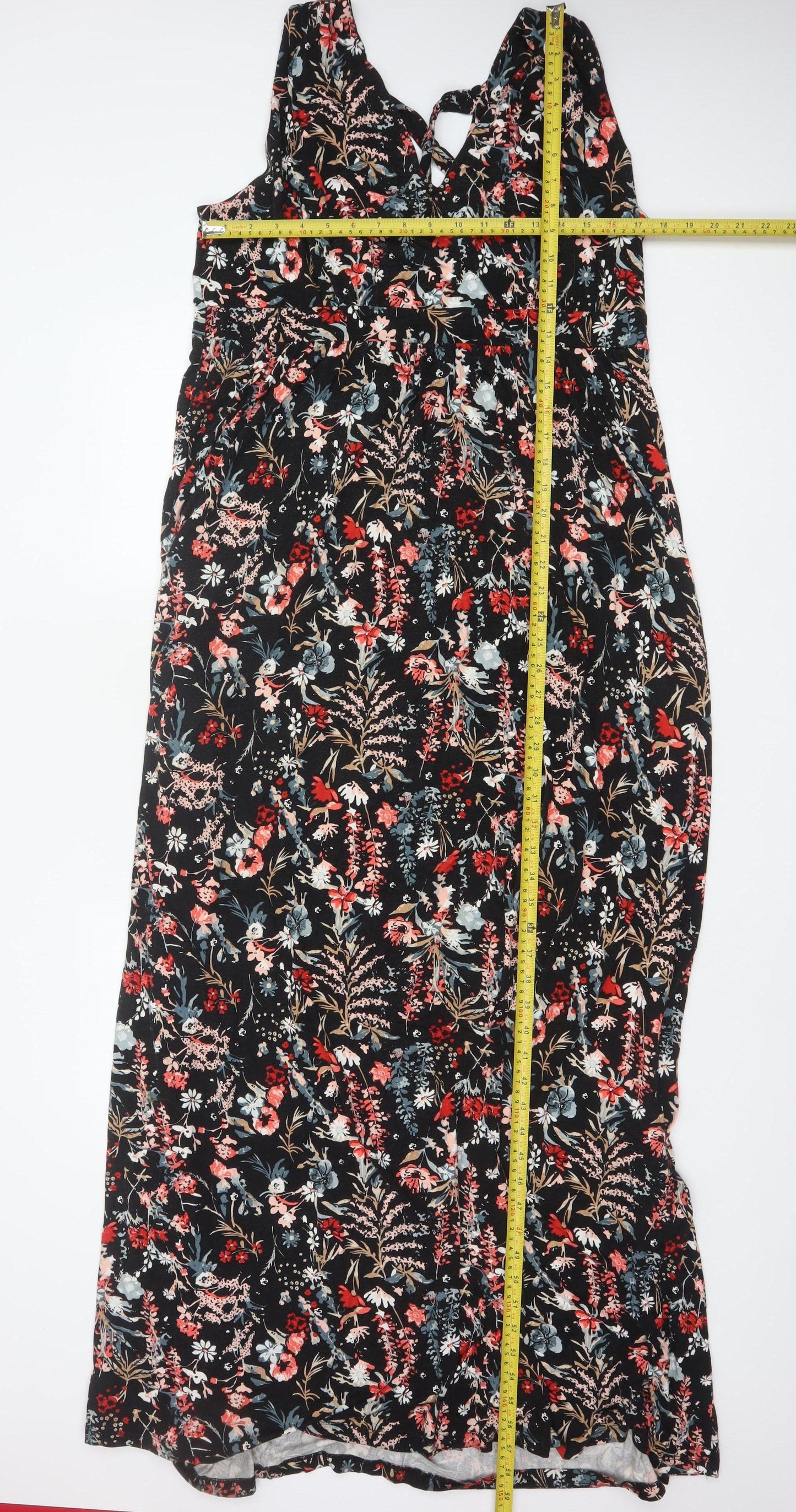 Long Tall Sally Women Black Floral UK 20 Tall Maxi Sleeveless Dress