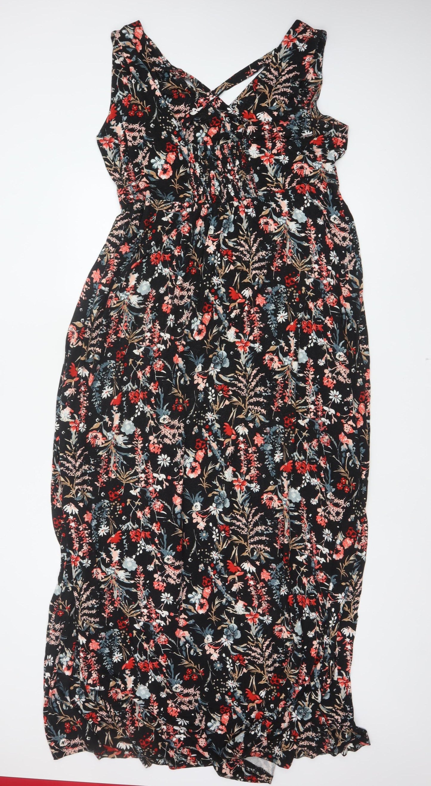Long Tall Sally Women Black Floral UK 20 Tall Maxi Sleeveless Dress