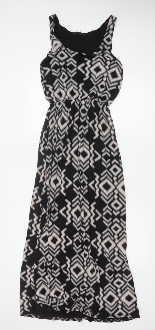 QED London Women Black Grey Aztec Geometric Maxi Dress Size S