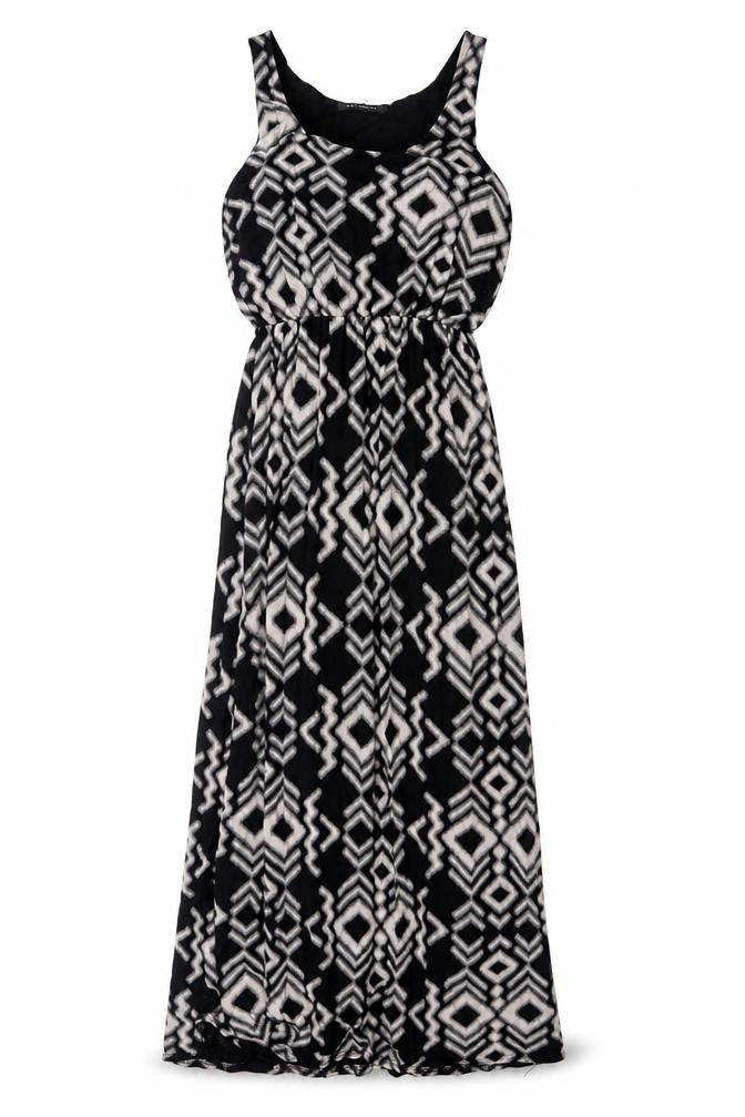 QED London Women Black Grey Aztec Geometric Maxi Dress Size S