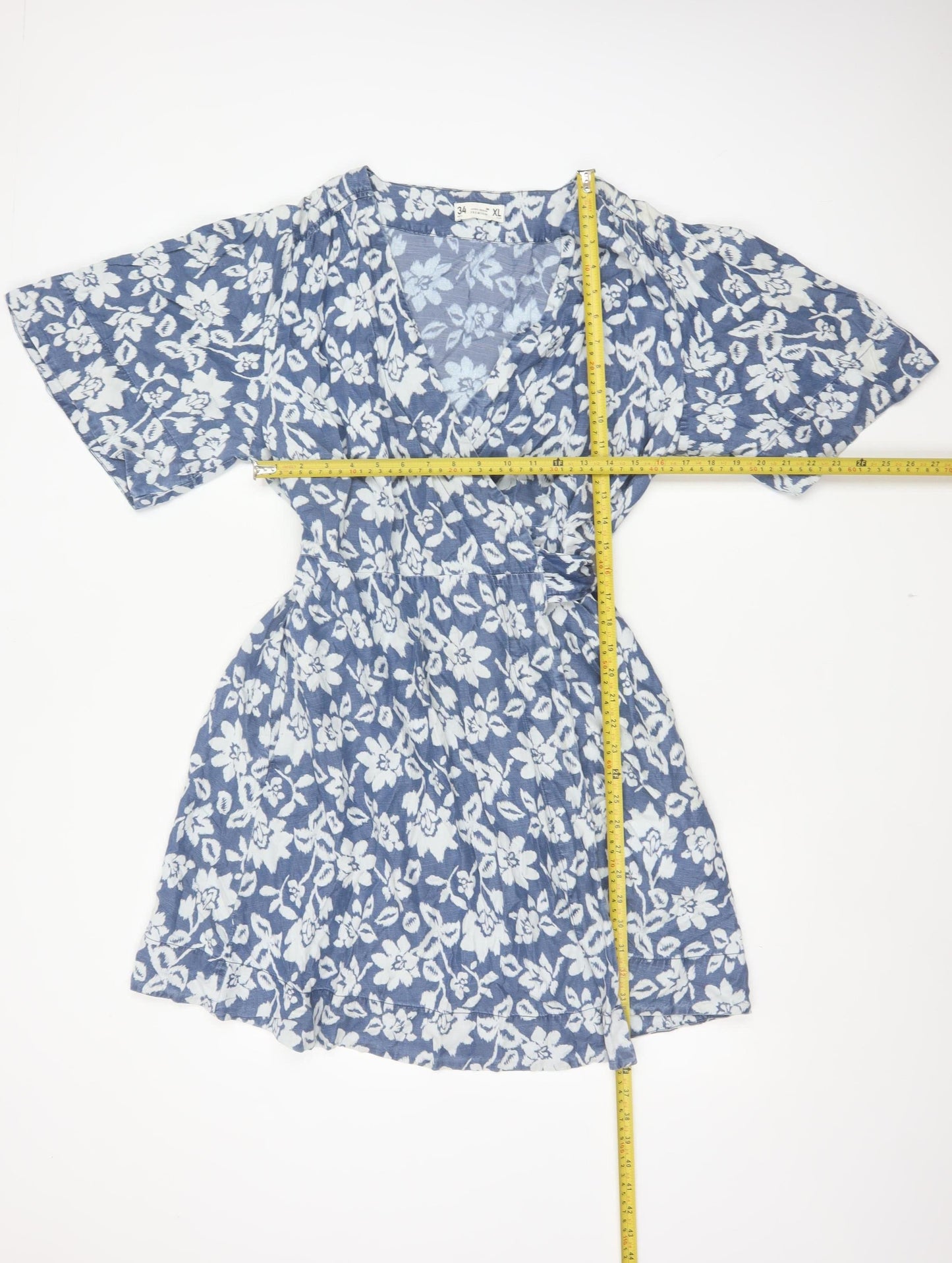 Sfera Denim Premium Women Blue Floral Wrap Dress XL Short Lyocell