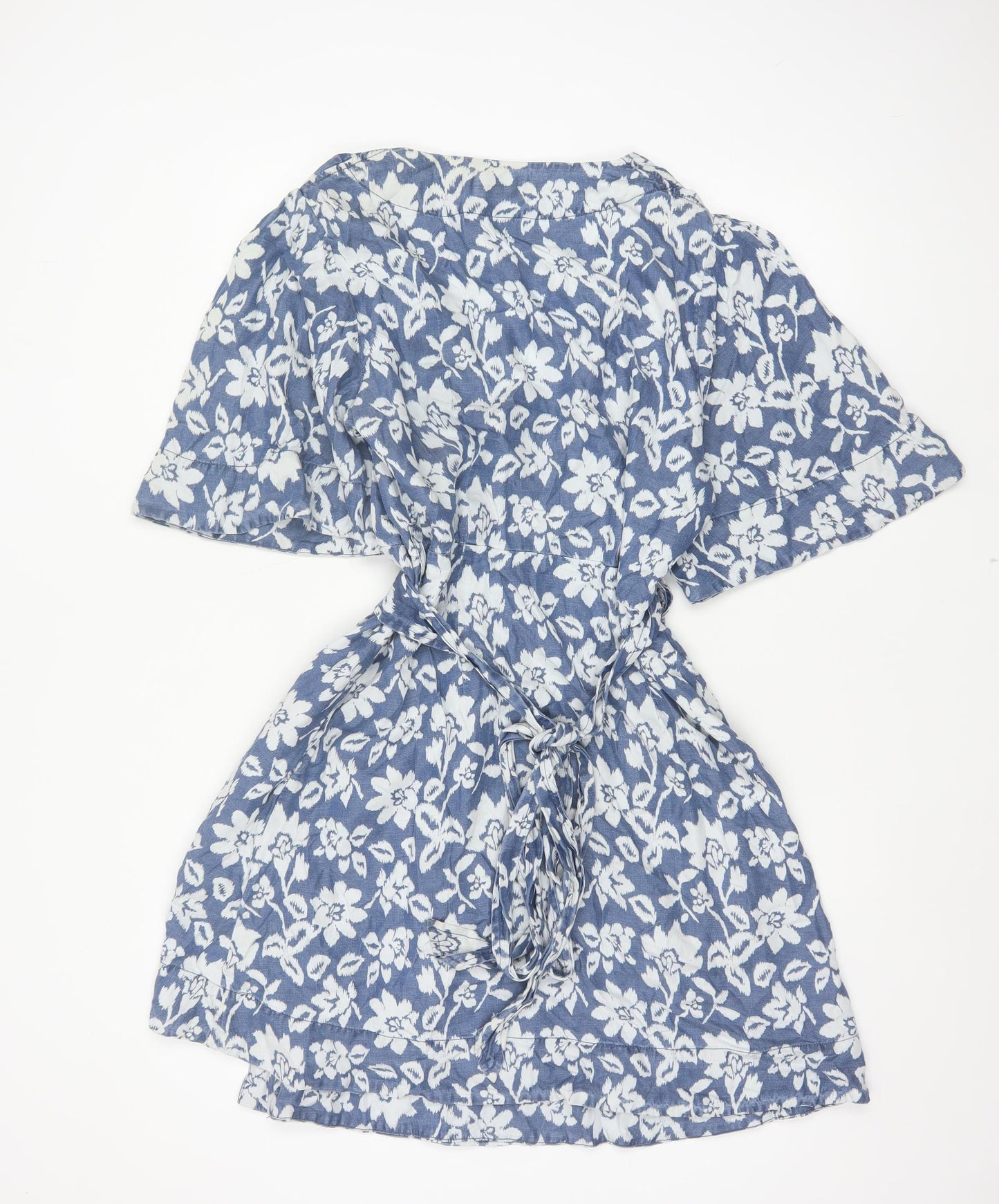 Sfera Denim Premium Women Blue Floral Wrap Dress XL Short Lyocell