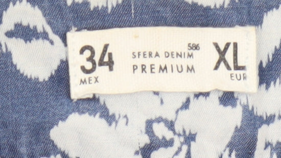 Sfera Denim Premium Women Blue Floral Wrap Dress XL Short Lyocell
