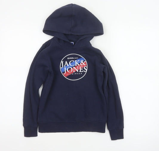 Jack & Jones Boys Navy 9-10 Years Pullover Logo Hoodie Cotton Blend