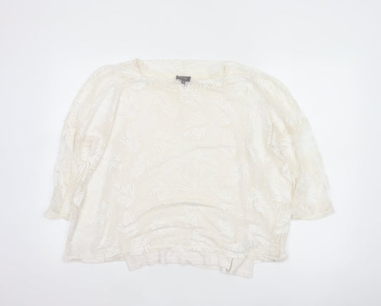 Phase Eight Women Ivory UK 10 3/4 Sleeve Leaf Devore Lined Blouse