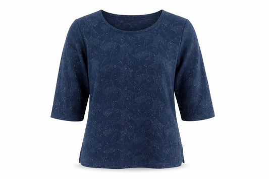 Just Elegance Women’s Blue Size 12 Floral Rhinestone 3/4 Sleeve Top