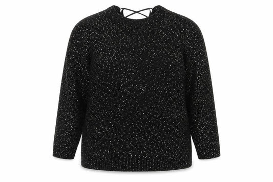 Yours Women’s Black Sequin Lace-Up Back 3/4 Sleeve Blouse UK 26-28
