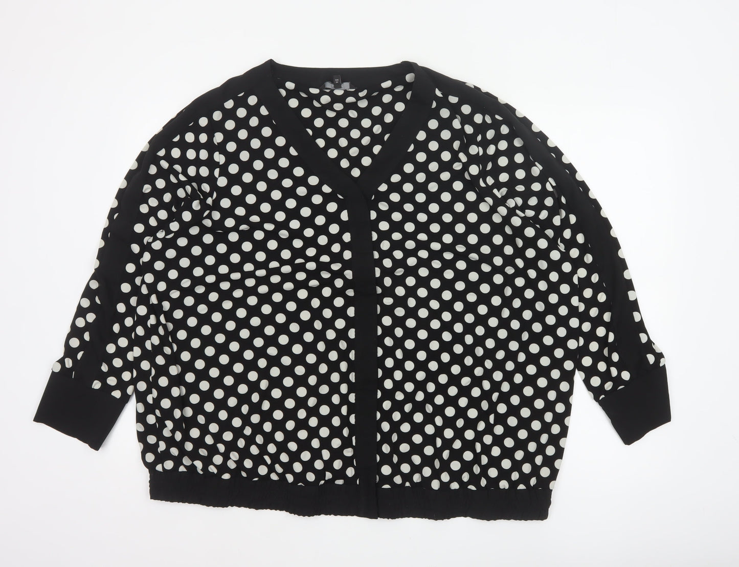 Next Women Black UK 20 Polka Dot V-Neck Open Front Long Sleeve Blouse