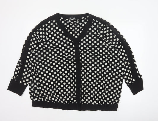 Next Women Black UK 20 Polka Dot V-Neck Open Front Long Sleeve Blouse