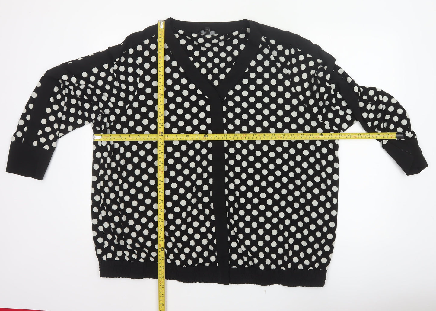 Next Women Black UK 20 Polka Dot V-Neck Open Front Long Sleeve Blouse