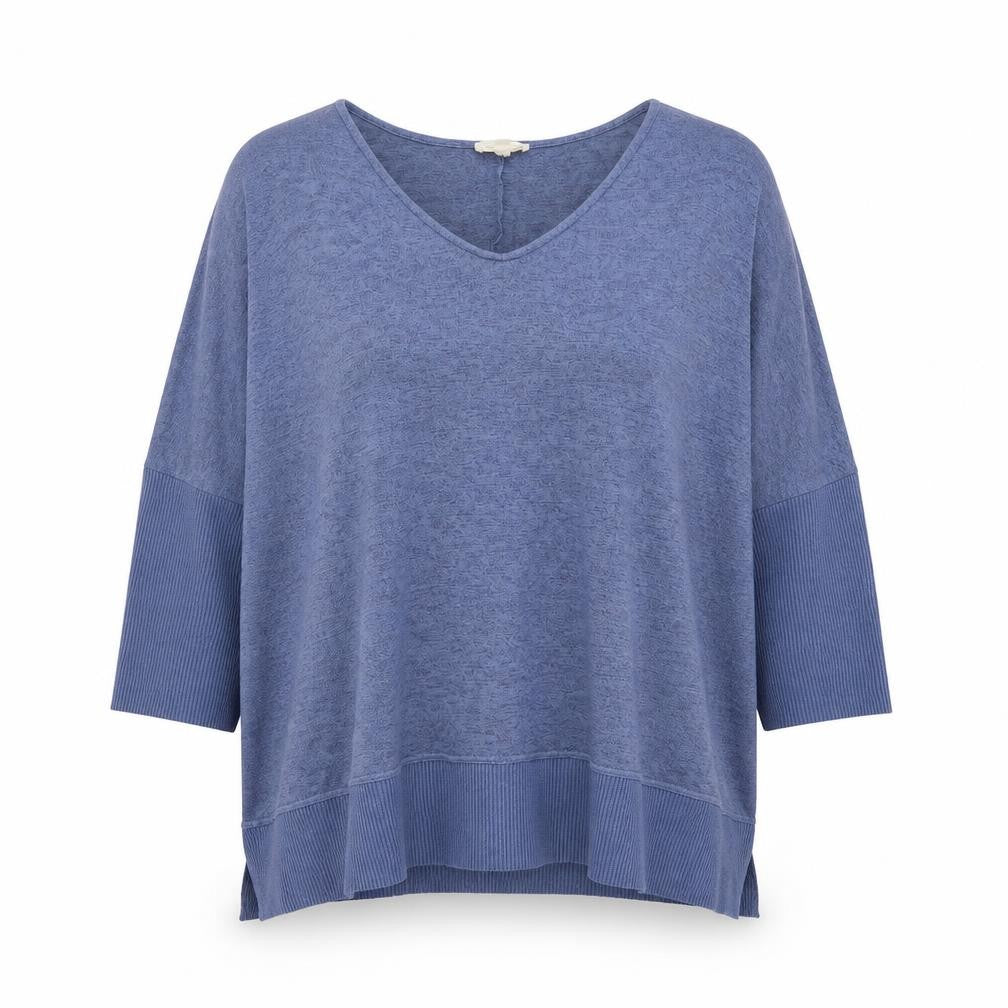 Aveology Women Blue Plus Size 34 Relaxed V-Neck Tunic Top