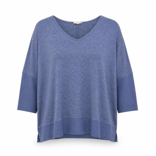 Aveology Women Blue Plus Size 34 Relaxed V-Neck Tunic Top