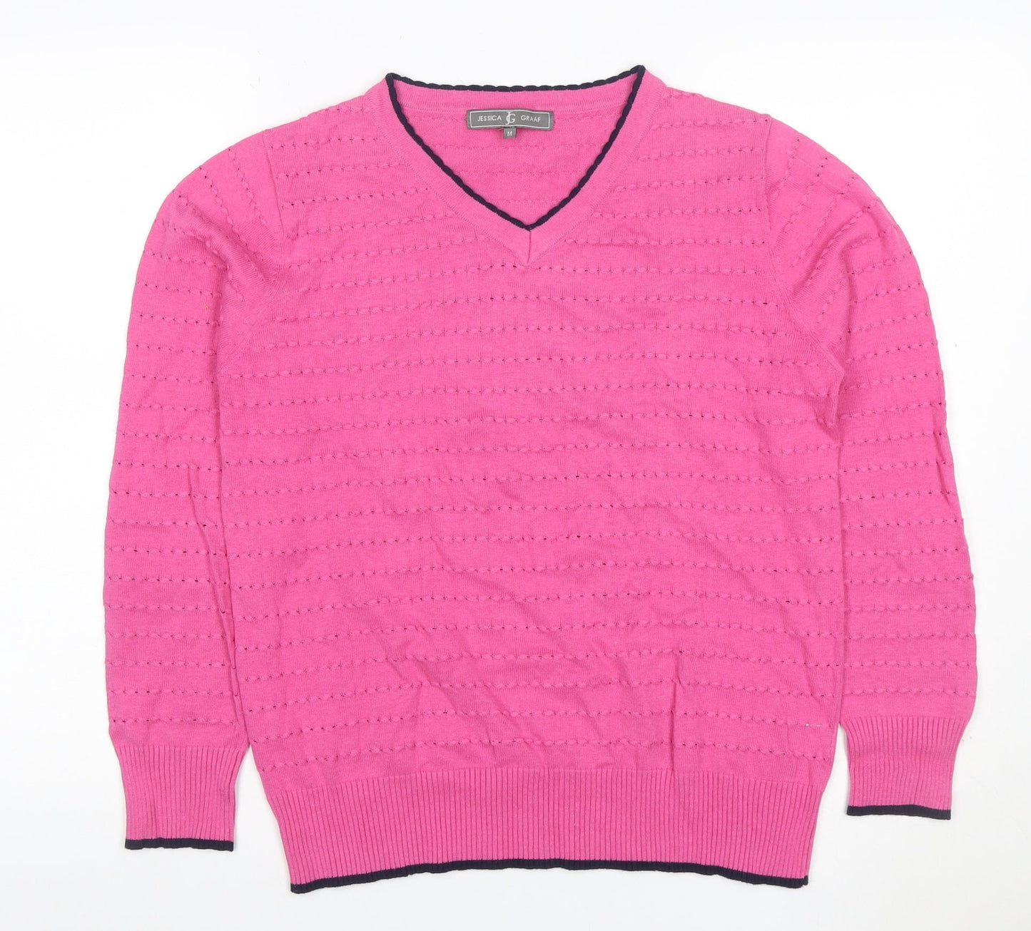 Jessica Graaf Women Pink Cotton V-Neck Open Knit Jumper Size M