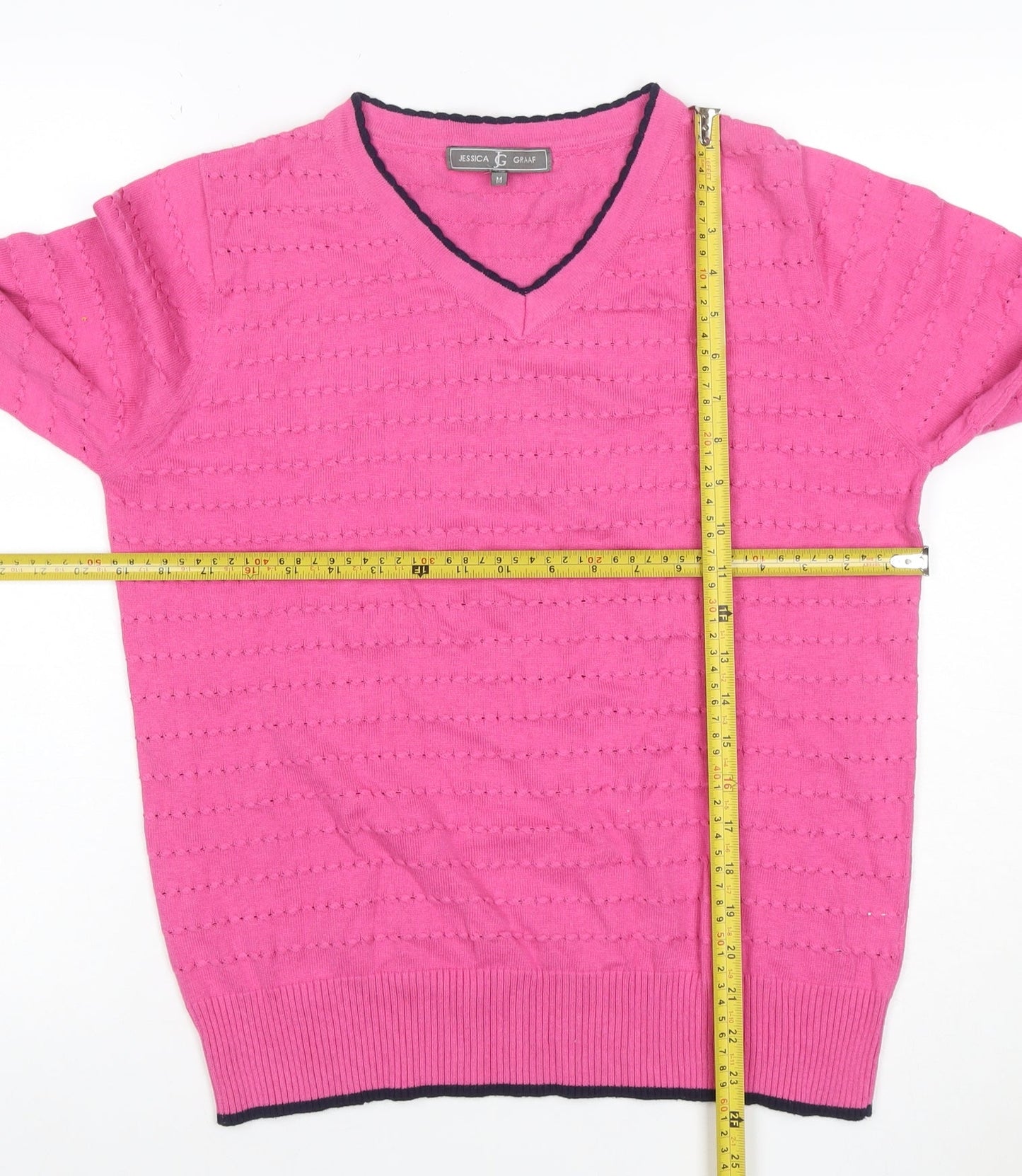 Jessica Graaf Women Pink Cotton V-Neck Open Knit Jumper Size M