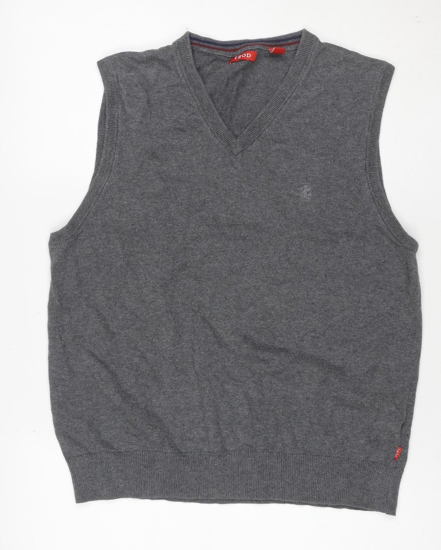 IZOD Men’s Grey Cashmere V-Neck Knit Logo Sweater Vest Size M