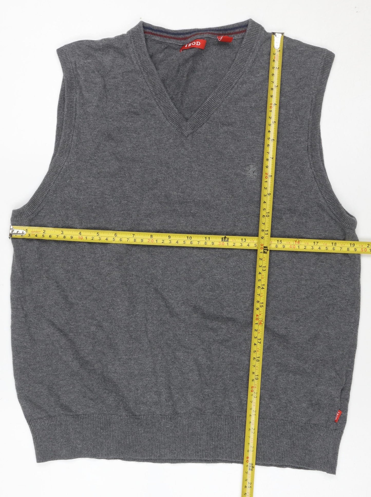 IZOD Men’s Grey Cashmere V-Neck Knit Logo Sweater Vest Size M