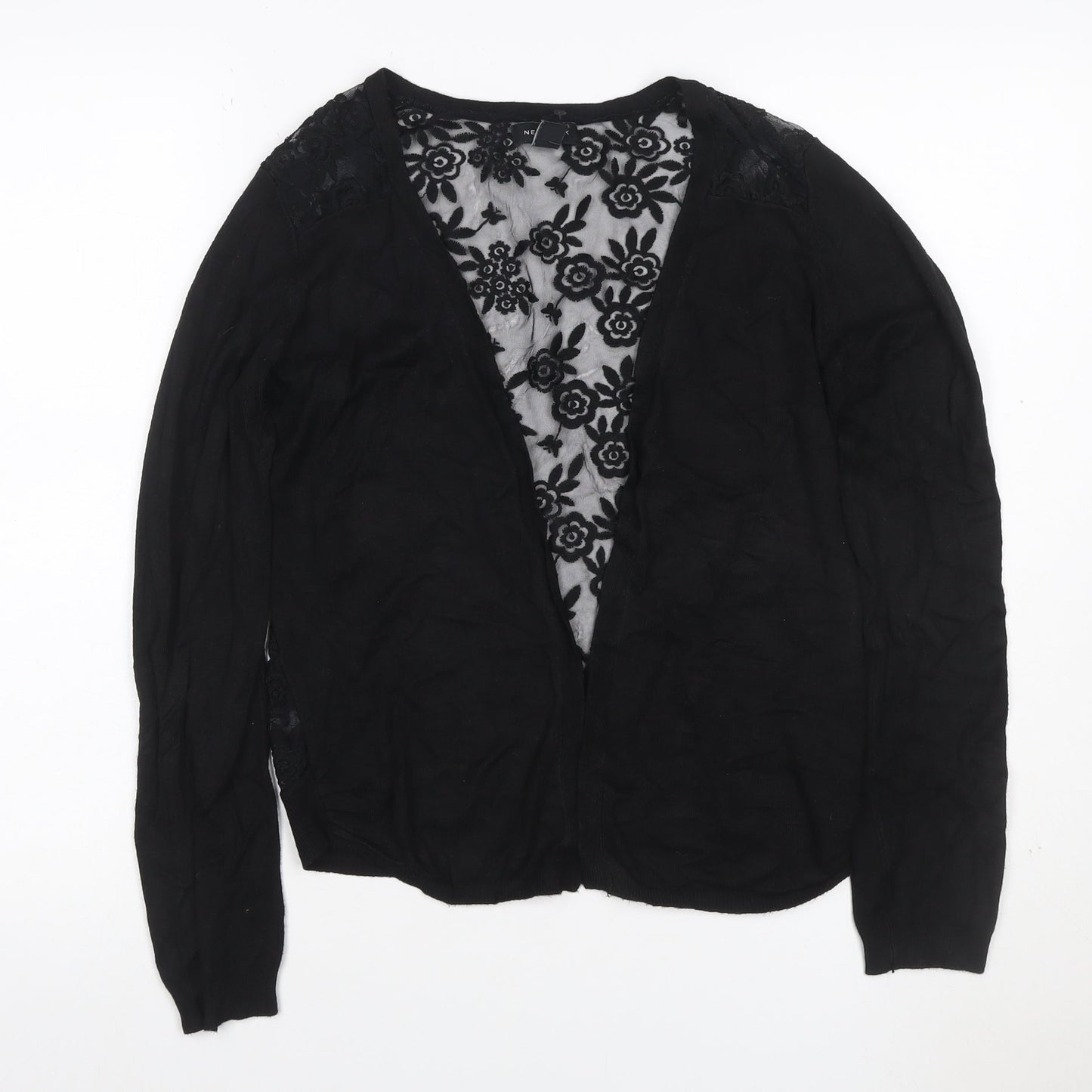 New Look Women’s Black UK 10 Open Cardigan Floral Lace Long Sleeve