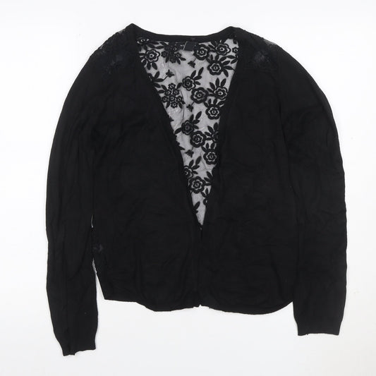 New Look Women’s Black UK 10 Open Cardigan Floral Lace Long Sleeve