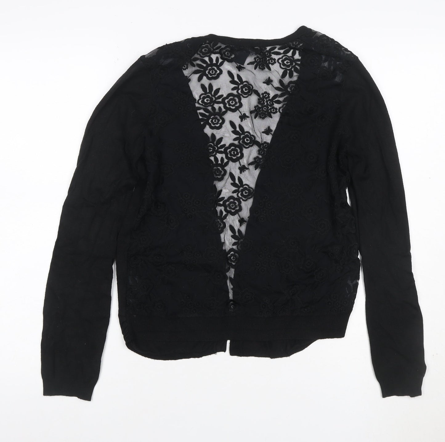 New Look Women’s Black UK 10 Open Cardigan Floral Lace Long Sleeve